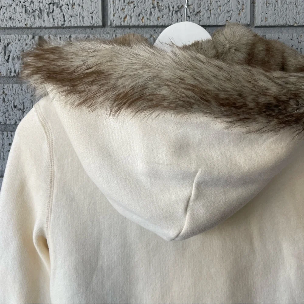 Y2K Abercrombie & Fitch Faux Fur Lined Full Zip Jacket Cream Size Medium RARE - Picture 9 of 10